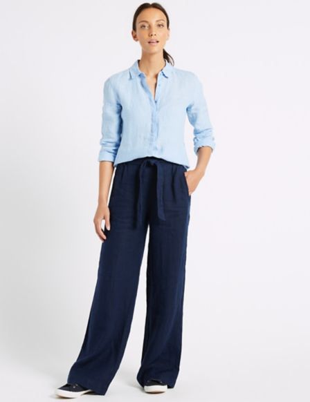 Ex M\u0026S Ladies Womens Navy Wide Leg 