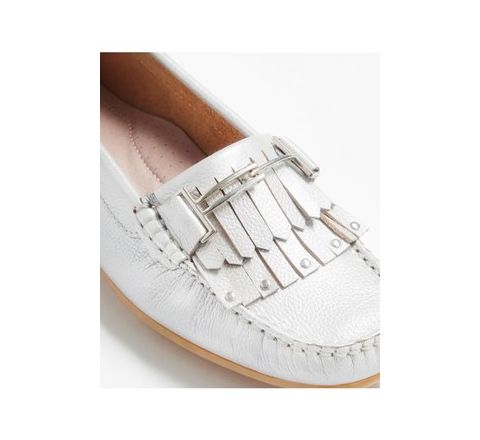 Damart Moccasin Shoes with Double Fringe Detail - Silver