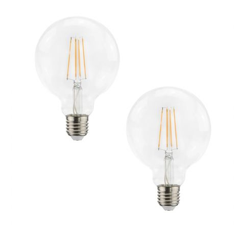 2 x Diall G95 E27 3.4W 470lm Clear Globe Warm White LED Filament Light Bulb