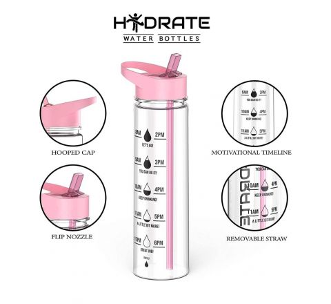 HYDRATE Motivational Water Bottles - 900ml - Pink