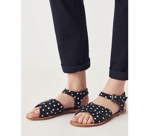 Crew Clothing Daisy Leather Sandals - Navy Spotted