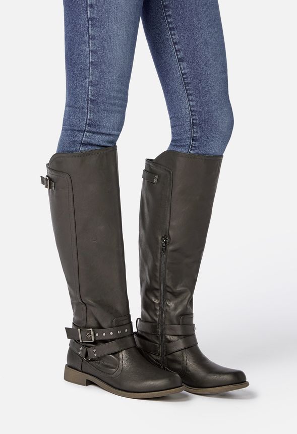 Faux Leather Riding Boots Buckle 