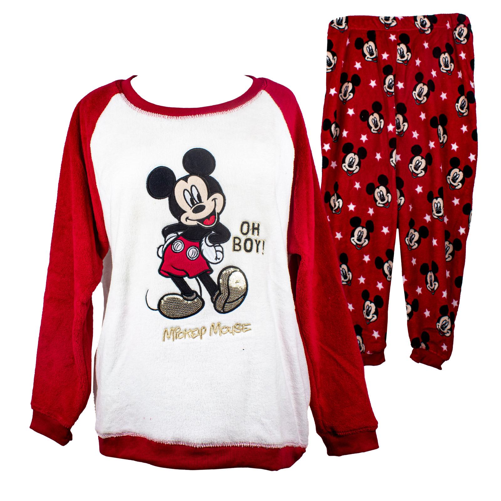 Disney Women's Mickey Mouse Fleece Footed Pajama 1X